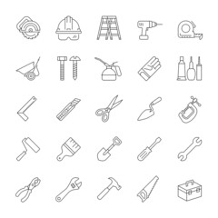 A set of line icons, work tool, hardware, equipment, icons, vector illustration.
