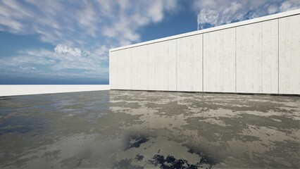 Poster - Empty floor for car park. 3d rendering of abstract gray building with clear sky background.