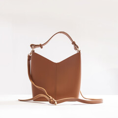 Wall Mural - Beautiful brown leather female fashion bag isolated on white background