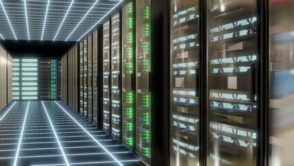 Wall Mural - futuristic server room for online data processing and storage.