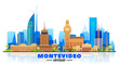 Montevideo Uruguay skyline with panorama in white background. Vector Illustration. Business travel and tourism concept with modern buildings. Image for banner or web site.