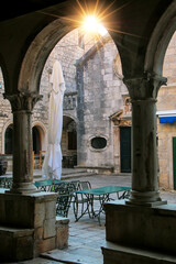 Wall Mural - Square of Antun and Stjepan Radic seen from Revelin Tower musem in Korcula old town, Croatia