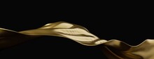 Wave Gold Silk Draped Fabric Background. Smooth Elegant Gold Satin