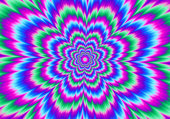 Pulsing colorful flower. Motion illusion.