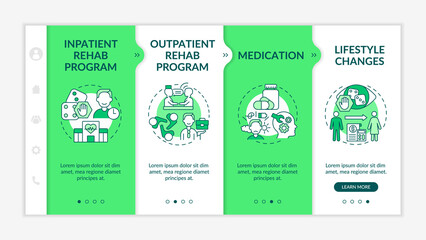 Wall Mural - gambling addiction treatment green and white onboarding template. responsive mobile website with lin