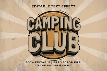 Editable text effect - Camping Club 3d Retro template style premium vector