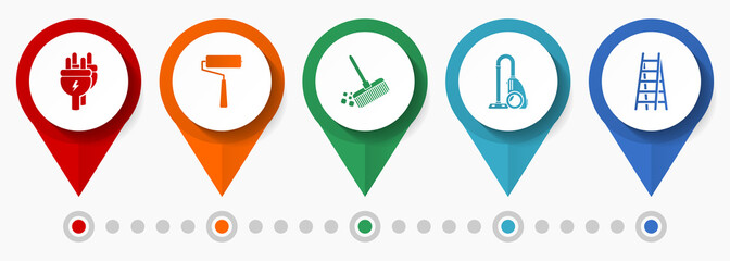 Poster - Home services concept vector icon set, flat design pointers, infographic template