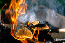 Close-up Of Bonfire On Barbecue Grill