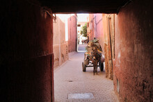 View Of A Donkey Cart In Marrakech Street