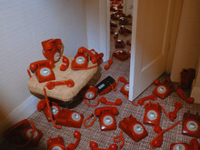 High Angle View Of Telephones At Home