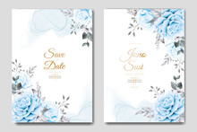 Navy Blue Floral Watercolor Wedding Invitation Templates