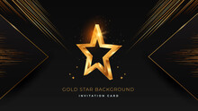 Golden 3d Star On Black Modern Background. Luxury Award Banner With Stars. Vector Illustration