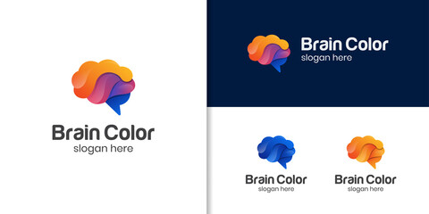 creative brain color logo. genius smart symbol design. abstract brain logo elements