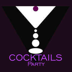 Wall Mural - abstract cocktail party logo with glass on dark burgundy background