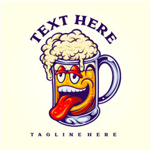 Funny Beer Glass Cartoon Vector Illustrations For Your Work Logo, Mascot Merchandise T-shirt, Stickers And Label Designs, Poster, Greeting Cards Advertising Business Company Or Brands.