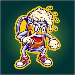 Funny angry beer glass mascot Vector illustrations for your work Logo, mascot merchandise t-shirt, stickers and Label designs, poster, greeting cards advertising business company or brands.