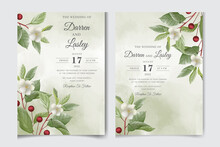Elegant Watercolor Wedding Invitation Card With Greenery Leaves. Floral Decoration Vector For Save The Date, Greeting, Thank You, Rsvp, Etc