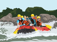 Rafting Team Adventure In The River Illustration Graphic Vector