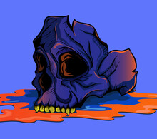 Blue Skull In Cartoon Style Vector Illustration