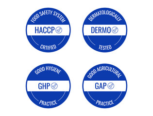 Wall Mural - haccp dermatology tested ghp and gap icon set vector illustration