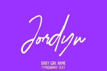 Wall Mural - Lettering Sign in Stylish Cursive Calligraphy Text Girl Baby Name Jordyn on Purple Background