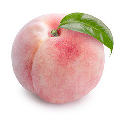 Wall Mural - white peach fruit with leaf isolated on white background, fresh peach on white background with clipp