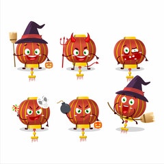 Wall Mural - Halloween expression emoticons with cartoon character of red chinese lamp