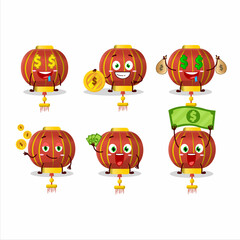 Wall Mural - Red chinese lamp cartoon character with cute emoticon bring money