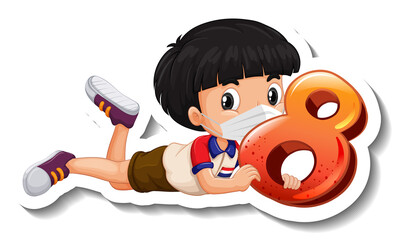 Sticker - Student boy holding number eight