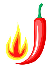 Wall Mural - Cartoon hot pepper with fire icon