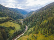 aerial view of carpathian mountains with river