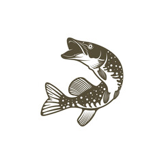 Pike fish silhouette vector illustration. Design for fishing club or team as well as seafood