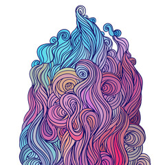 Wall Mural - Vector color abstract hand-drawn hair pattern frame with waves and clouds