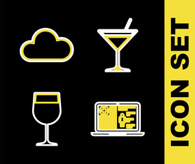 Sticker - Set line Martini glass, Medical clinical record, Wine and Cloud icon. Vector