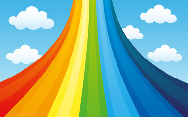 Sticker - Bright rainbow and clouds in the blue sky.