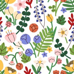 Wall Mural - seamless flower pattern. bright floral background with blossoms and blooms print. repeating texture 