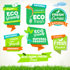 Poster - Collection of healthy organic food labels tags and emblems