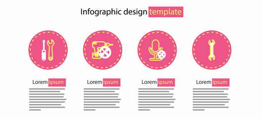 Poster - Set line Microphone service, Wrench, Drill machine and Screwdriver and wrench icon. Vector