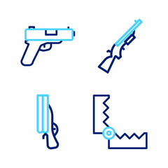 Sticker - Set line Trap hunting, Shotgun, and Pistol or icon. Vector