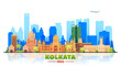 Kolkata ( Calcuta ) India skyline with panorama in white background. Vector Illustration. Business travel and tourism concept with modern buildings. Image for banner or web site.