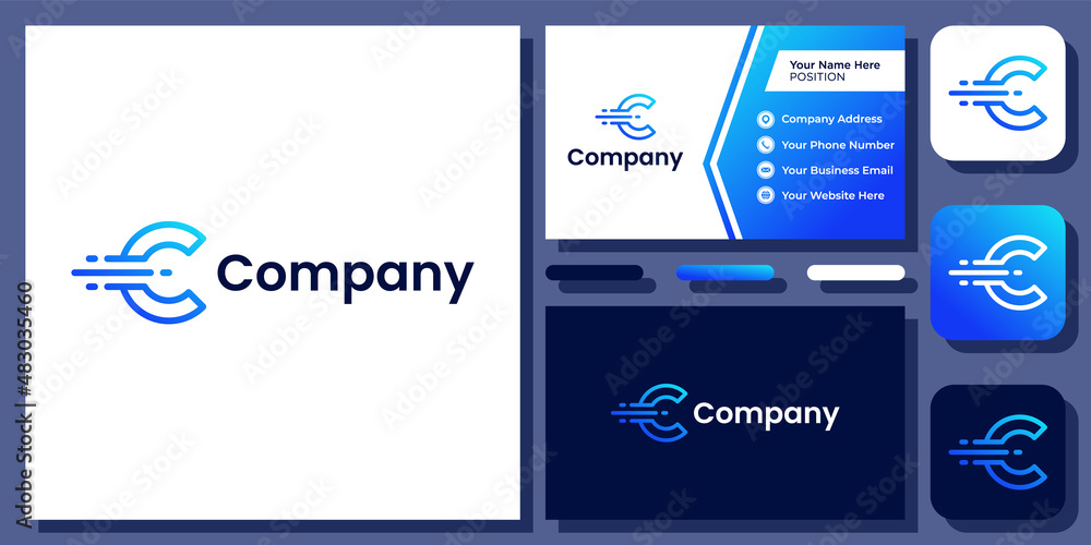 Initial Letter C Technology Digital Fast Network Data Connect Vector ...
