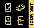 © vector_v - Set line Glass screen protector, Phone repair service, Mobile with exclamation mark and broken icon. Vector