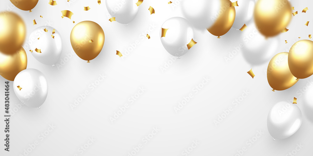 Golden Balloon Background Vector Illustration With Confetti For parties ...