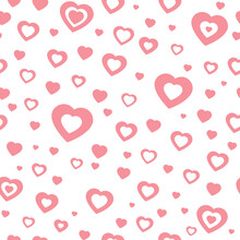 Pink Pattern With Hearts. Chaotic Pattern Hearts. Seamless