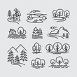 Nature Landscape Trees Vector Line Icons Set