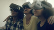 Group of Black Africa friends wearing vr glasses playing games