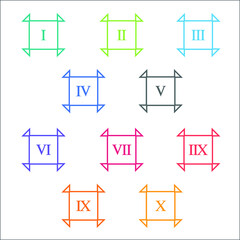 Colorful info-graphic roman numbers can be use to create presentation. Bullet points roman numbers one to ten. Oval shape vector numbers.