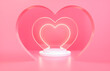 © mim.girl - Beauty fashion podium backdrop with heart shape neon frame. 3d rendering.