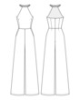 Fashion technical drawing of women's halter jumpsuit
