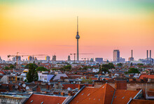 Berlin Skyline With Berliner Fernsehturm (TV Tower) And Sunset, Germany